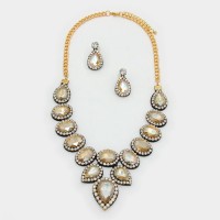 Silk Topaz Crystal Felt Back Statement Necklace Set